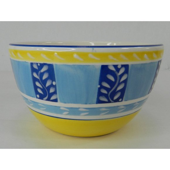 The Cellar Blue White Yellow Soup Cereal Bowl Diamond Vine Stripe Italy Inspired - Picture 1 of 7